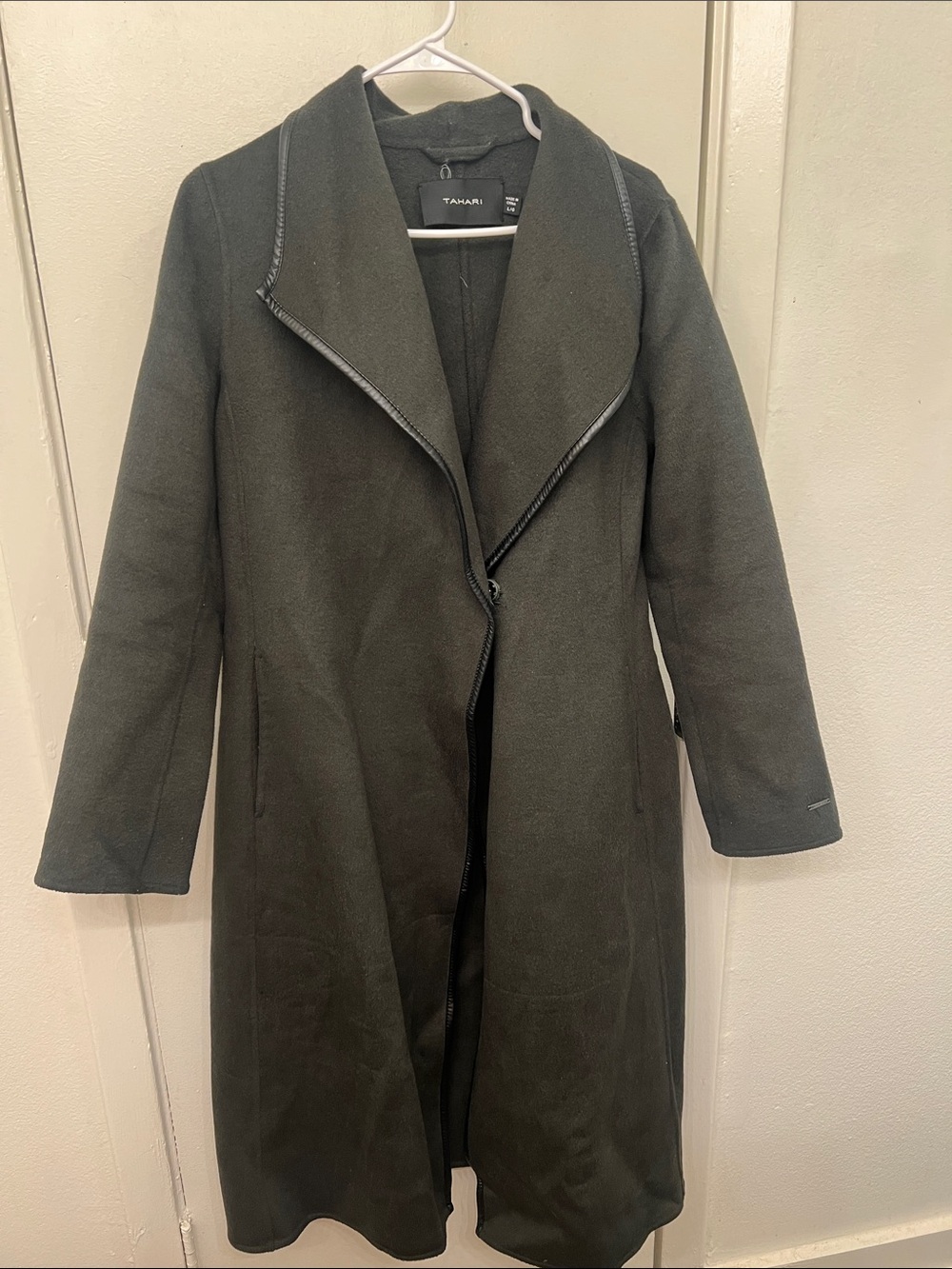 Women’s Tahari Olive Green Asymmetrical Zip Trench Coat